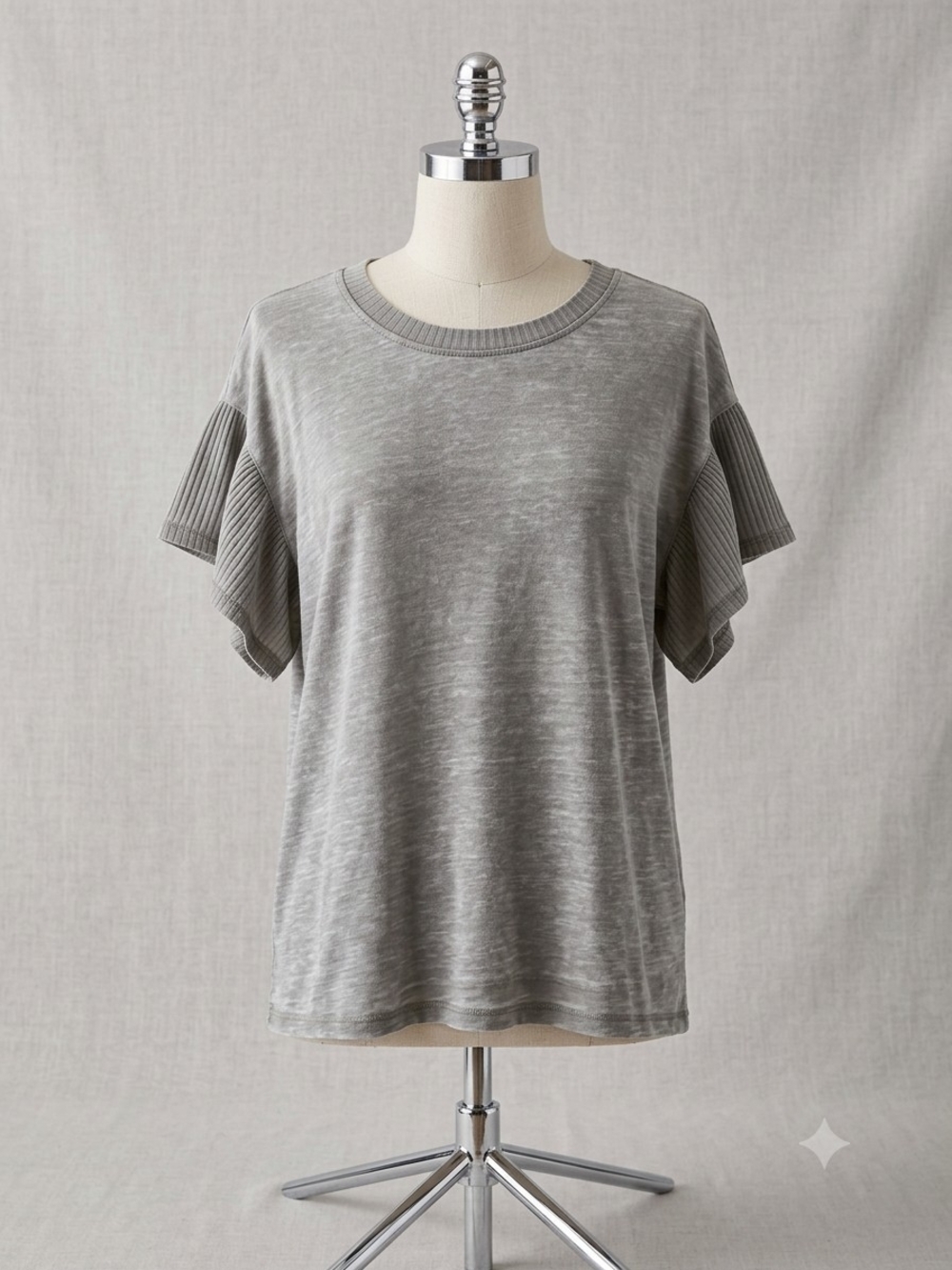 Jane and Delancey Grey Flutter Sleeve Tee